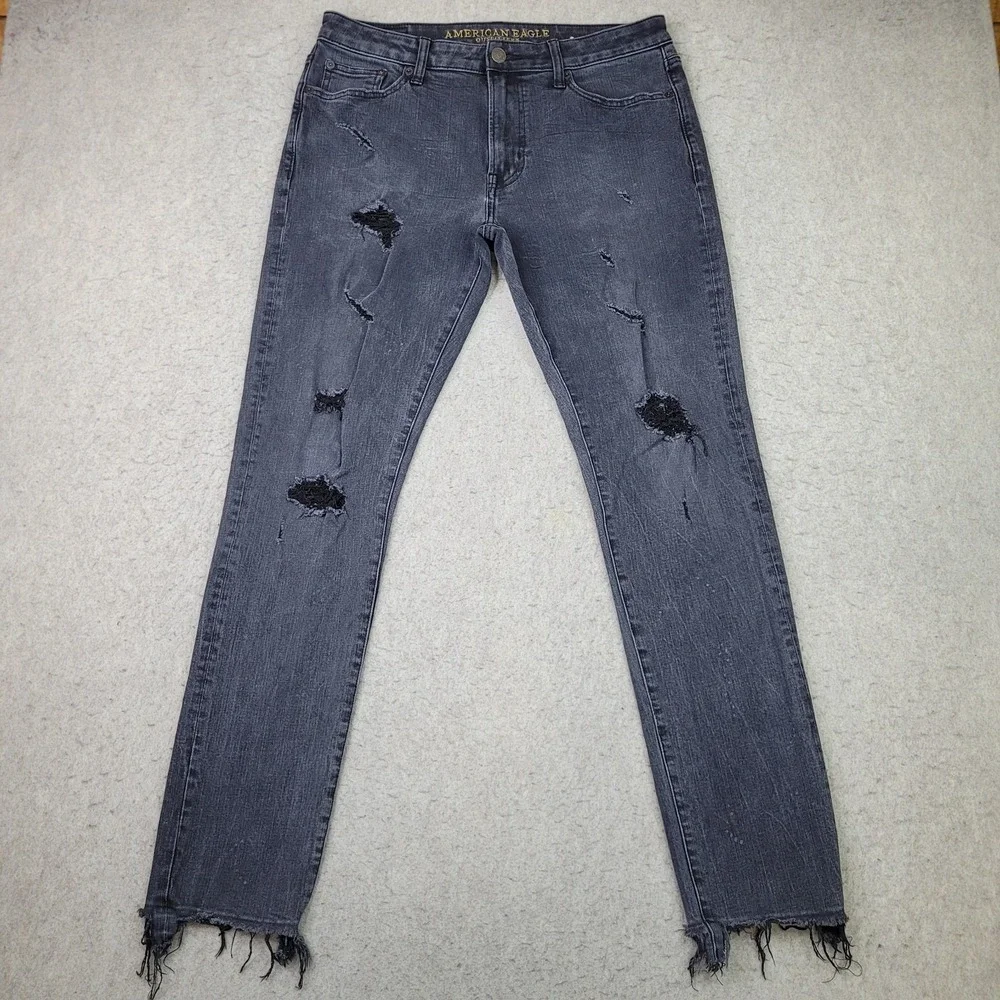 American Eagle‎ Extreme Flex Slim Fit Jeans Mens 33x32 Black Faded Distressed